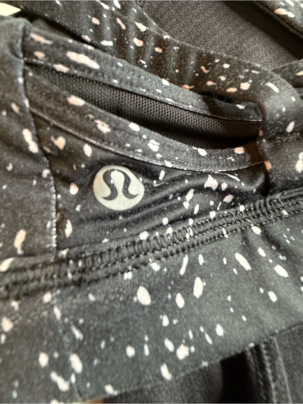 lululemon athletica Black Active Top with Light Pink Speckle Print
